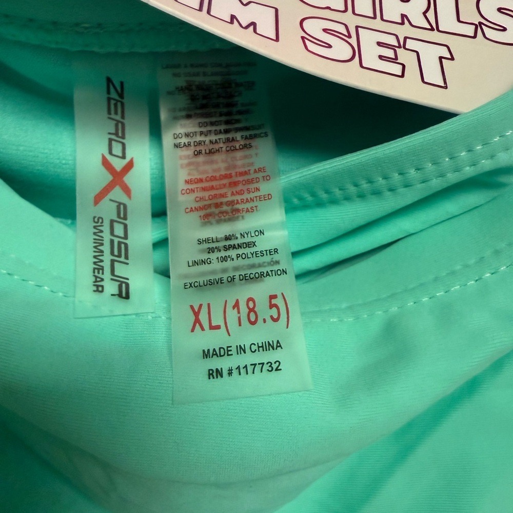 ZeroXposur 3 Piece Tankini Swimsuit Set Tropical Palm Print Teal XL 18.5 Plus - Picture 4 of 8